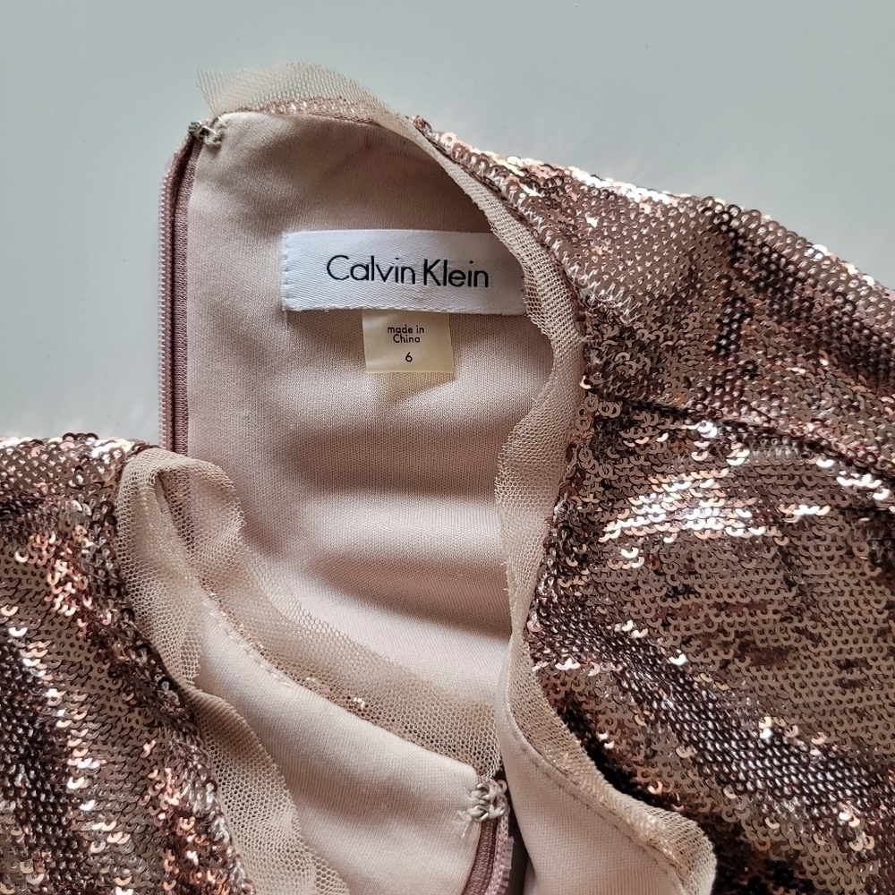 Calvin klein metallic rose gold sequin formal midi dress - Picture 4 of 15